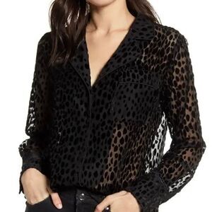 Good American Bliss Shirt Sheer Leopard Pattern Size 2 or Medium